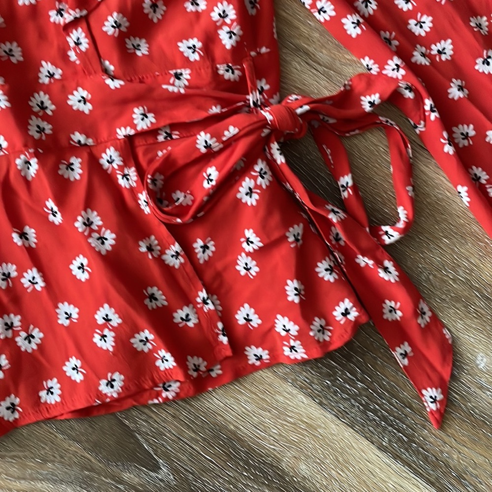 Ganni Silvery Crepe Wrap Red Floral Viscose Blouse Top - Picture 3 of 12